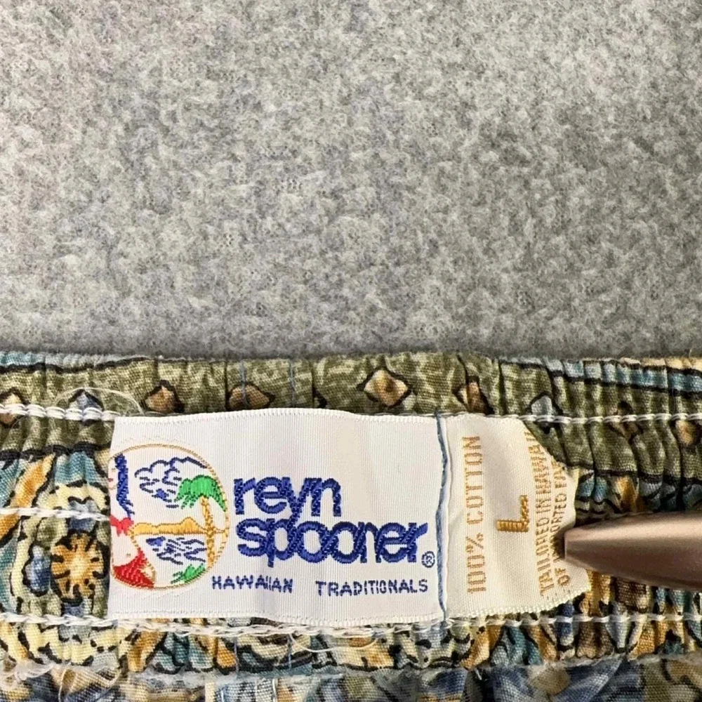Vintage Reyn Spooner Men Swim Shorts Size L Hawaiian‎ Art All Over Print Coastal